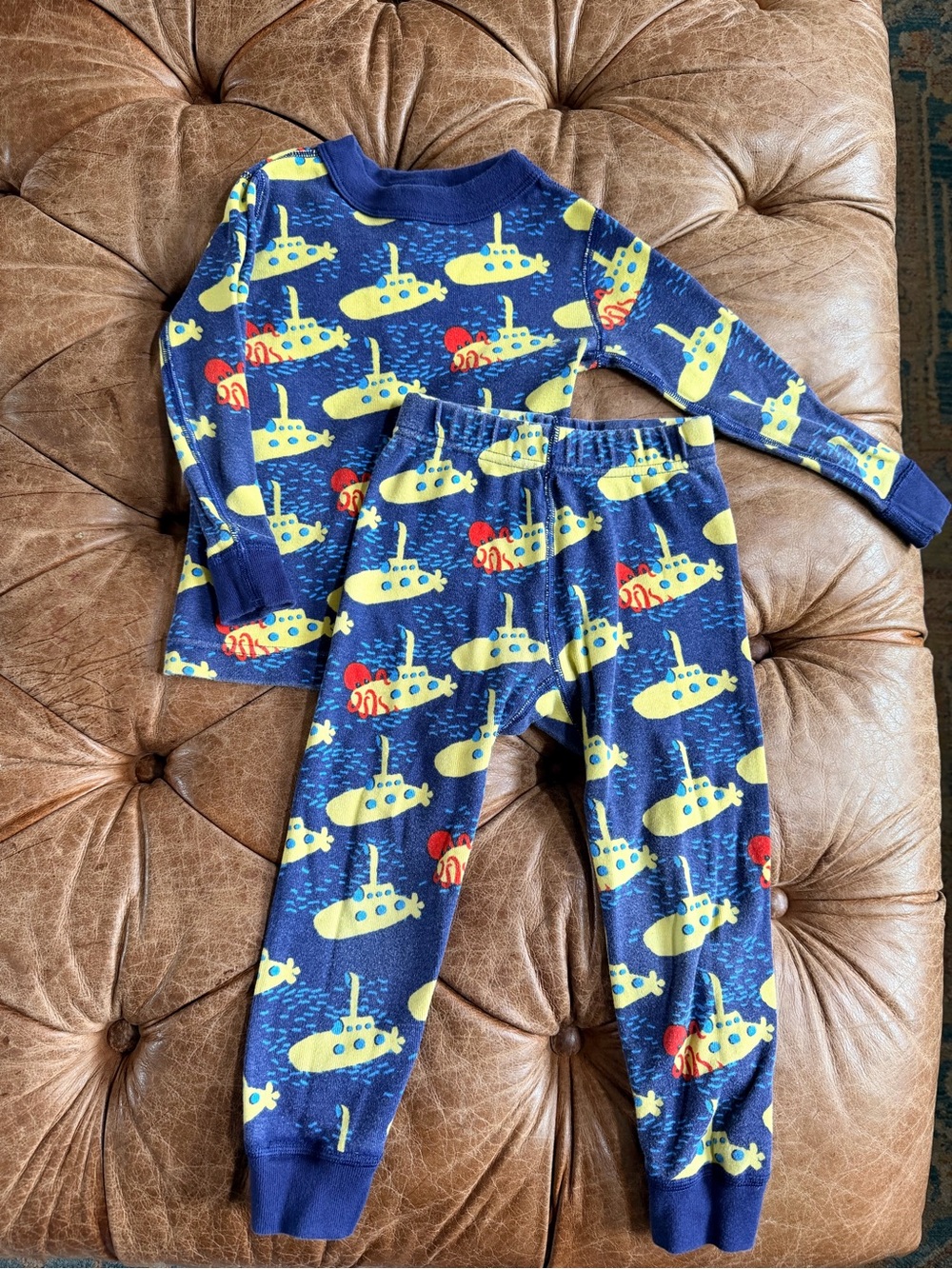 Hanna Andersson Yellow Submarine Organic Cotton Pajama Set 3T Beatles Navy Blue